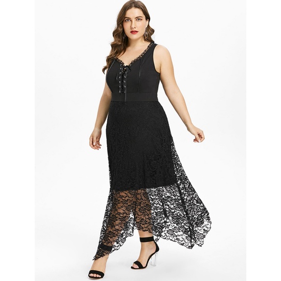 Plus Size Goth Punk Lace-Up Corset Dress w/ Lace - Picture 4 of 6